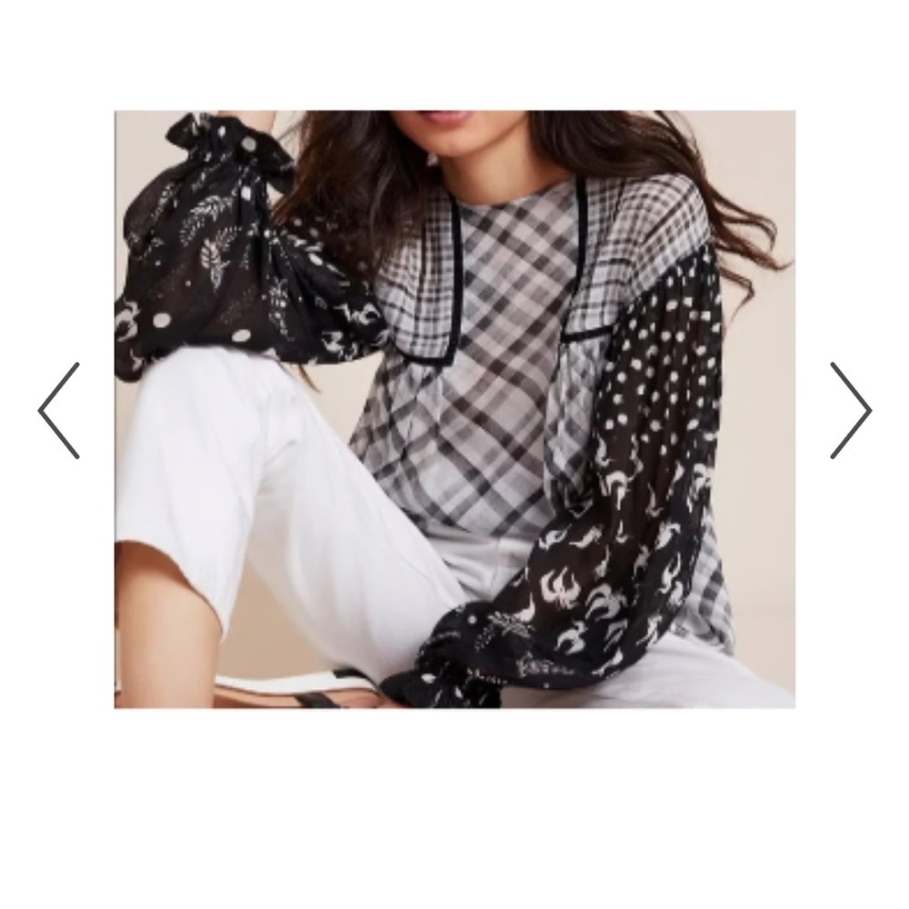 NWOT BL^NK LONDON  Women's Black and White Plaid Blouse